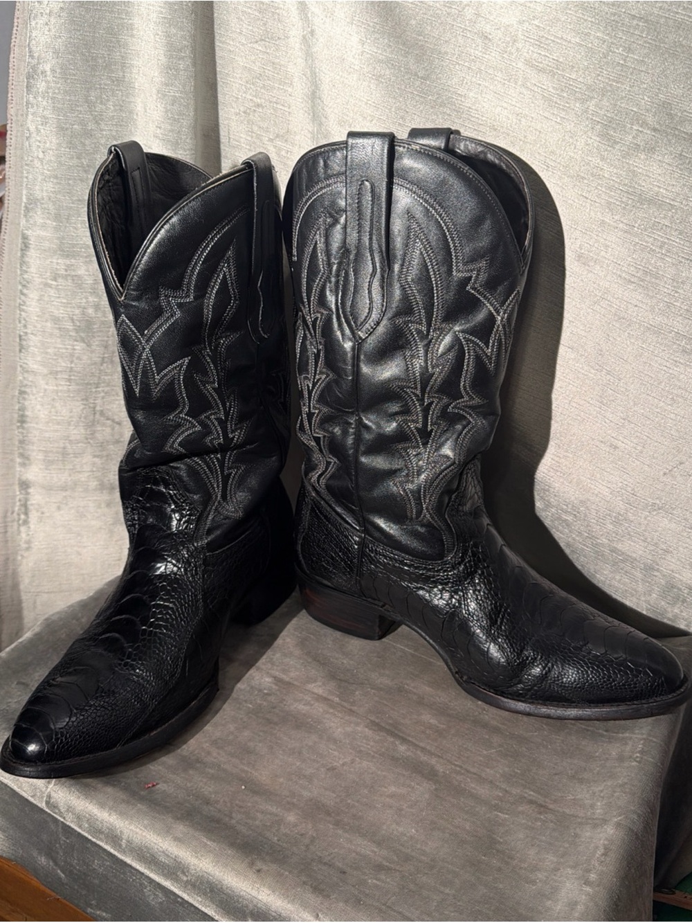 JB Dillion Reserve Genuine Ostrich Leg Black Western Cowboy Boots Size 11EE